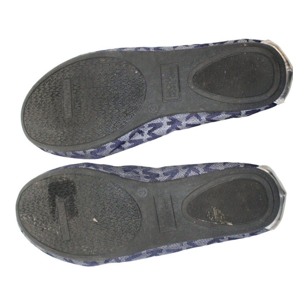 Michael Kors Fairleys Girls Sz 3 Silver Blue Logo Ankle Strap Ballet Flats Shoes - Picture 11 of 12